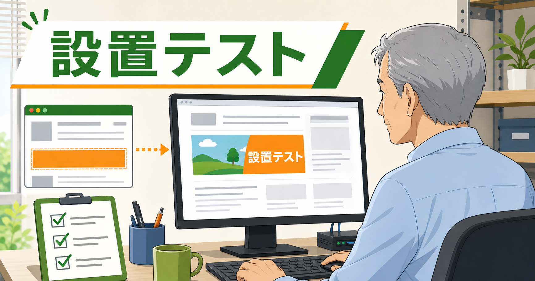 Webサイトにバナーを設置して使い勝手を確認する様子